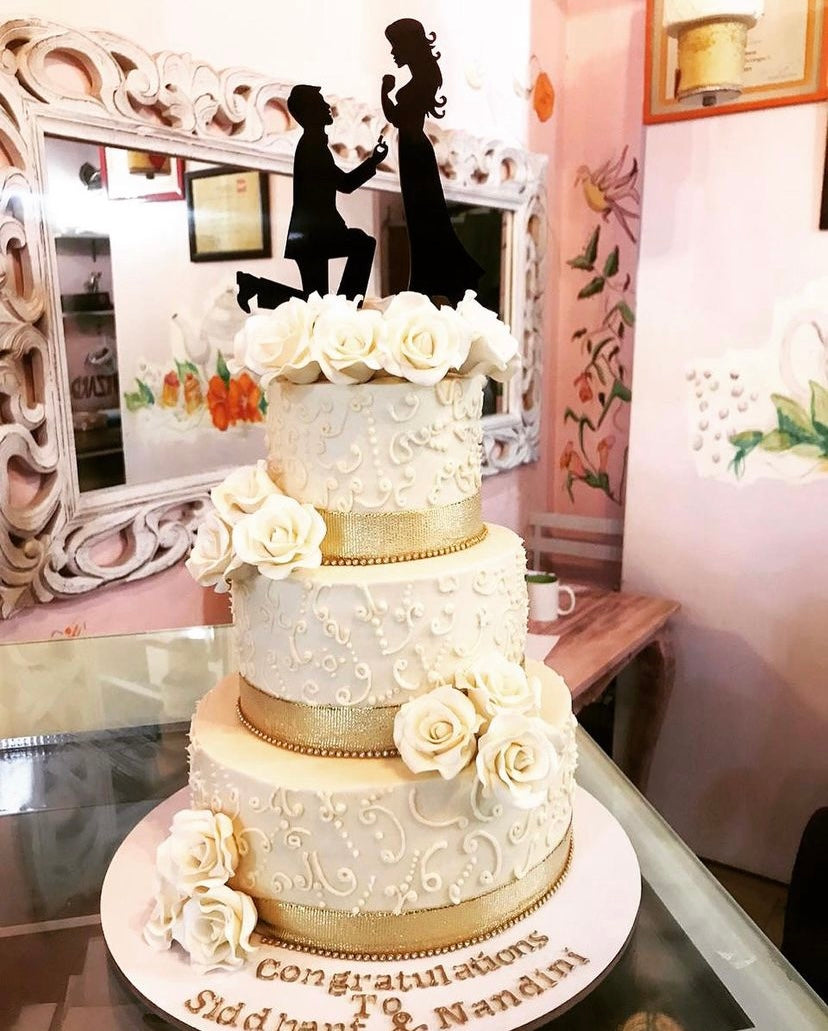 Ivory & Gold Three-Tier Wedding Cake