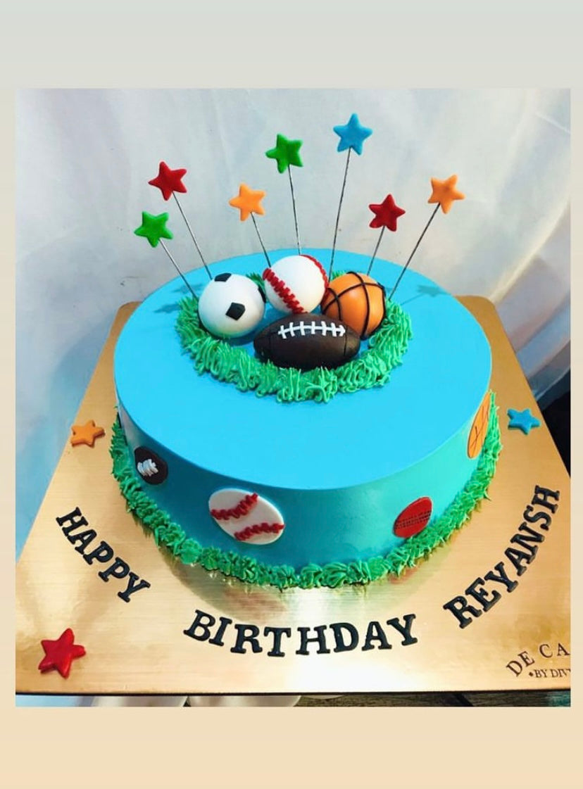Basketball, Football, and Baseball Sports Birthday Cake